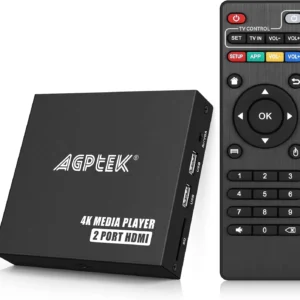 Media Player, 2 HDMI Ports 1080P Full-HD Portable Digital Player, Play Video and Photos with USB Drive/SD Cards/HDD/External Devices, HDMI/AV/VGA Output