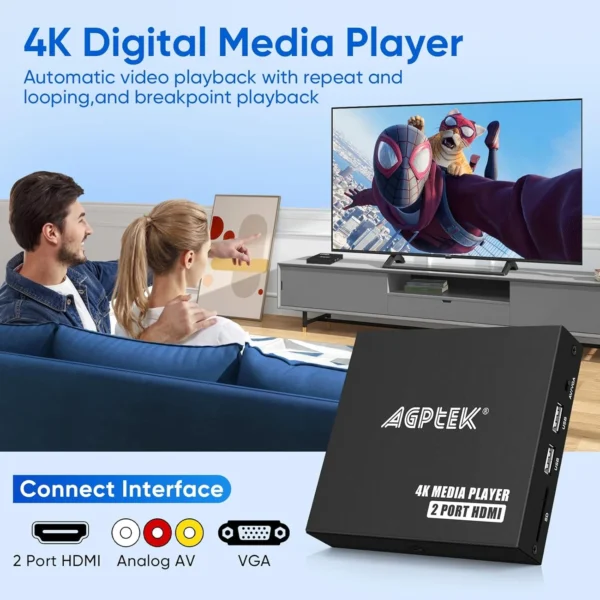 Media Player, 2 HDMI Ports 1080P Full-HD Portable Digital Player, Play Video and Photos with USB Drive/SD Cards/HDD/External Devices, HDMI/AV/VGA Output - Image 2